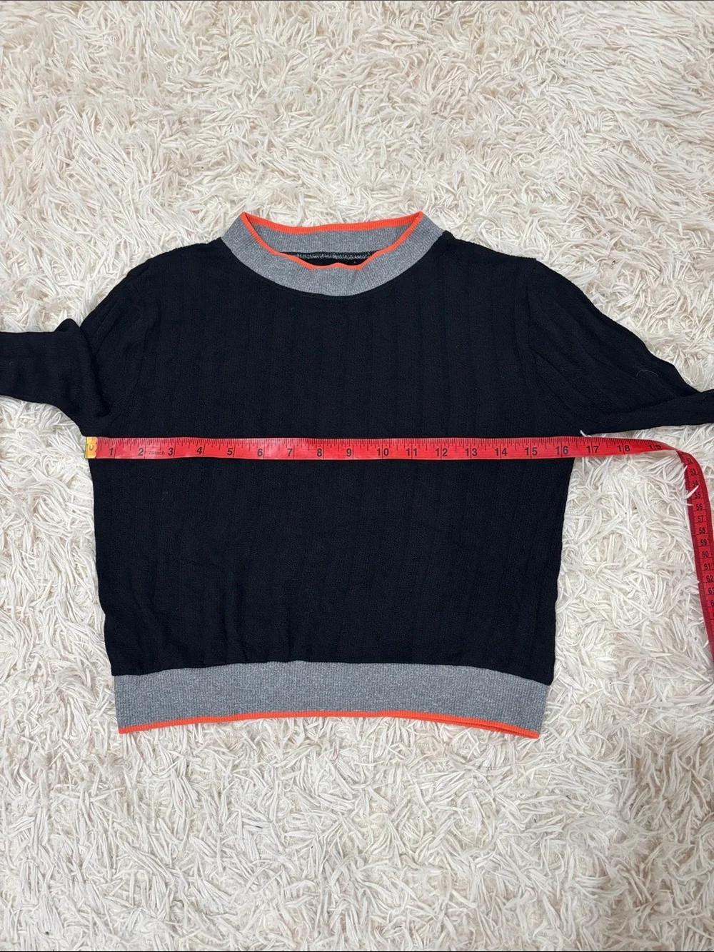Free People Black Long-Sleeve Pullover with Gray Trim and Orange Piping